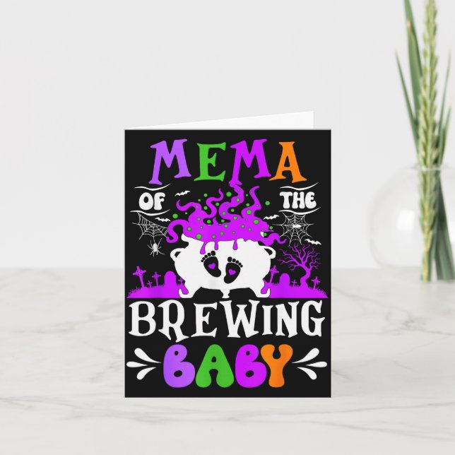 Mema Of The Brewing Baby Grandma To Be Halloween  Card (Front)