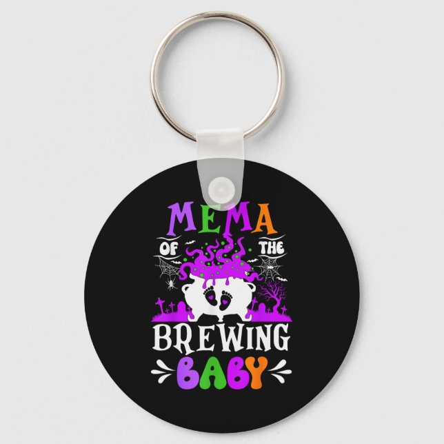 Mema Of The Brewing Baby Grandma To Be Halloween  Keychain (Front)