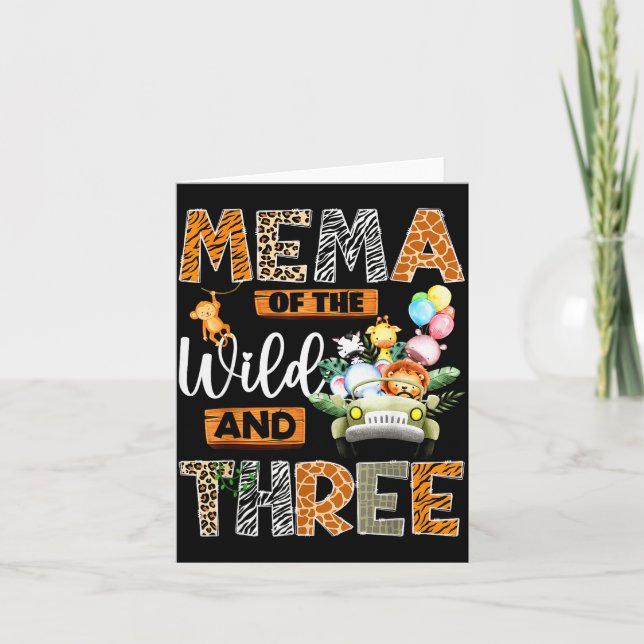 Mema Of The Wild And Three 3rd Birthday Boy Safari Card (Front)