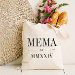 Mema Roman Numeral Year Established Tote Bag<br><div class="desc">A modern minimalist tote bag to celebrate a chic grandma,  this clean minimal tote features "Mema" or your choice of grandma nickname in black serif lettering. Customize with the year she became a grandmother beneath in elegant roman numerals for a chic touch.</div>
