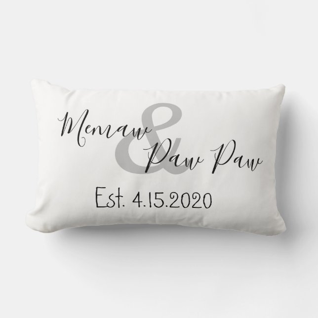 Memaw and Paw Paw Established Date Lumbar Pillow (Front)