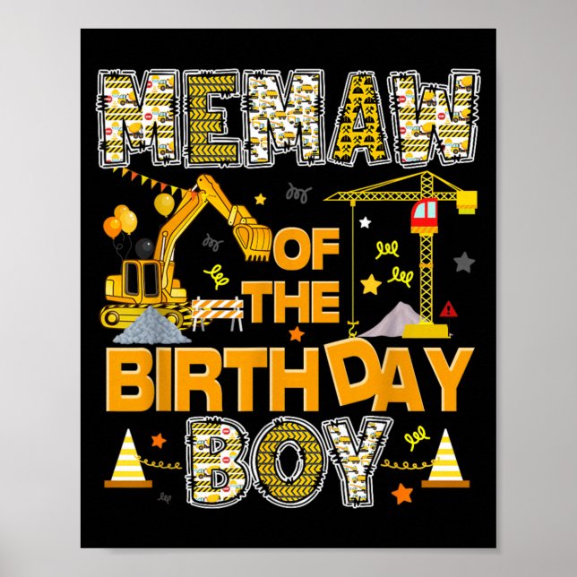 Memaw of The Birthday Boy Construction Worker Poster (Front)