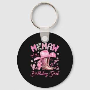 Memaw of the birthday girl pink cowgirl western keychain