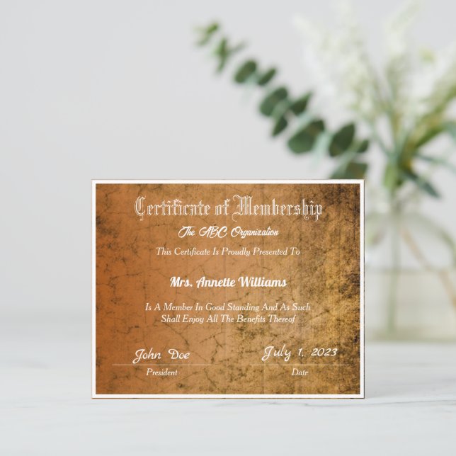  Membership Certificate (Standing Front)