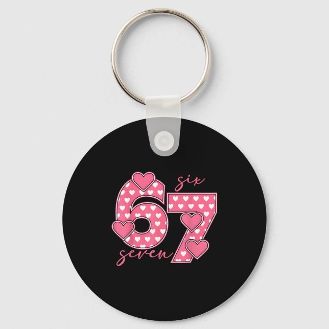 Meme 67 6 7 Six Seven Funny Valentines Day  Keychain (Front)