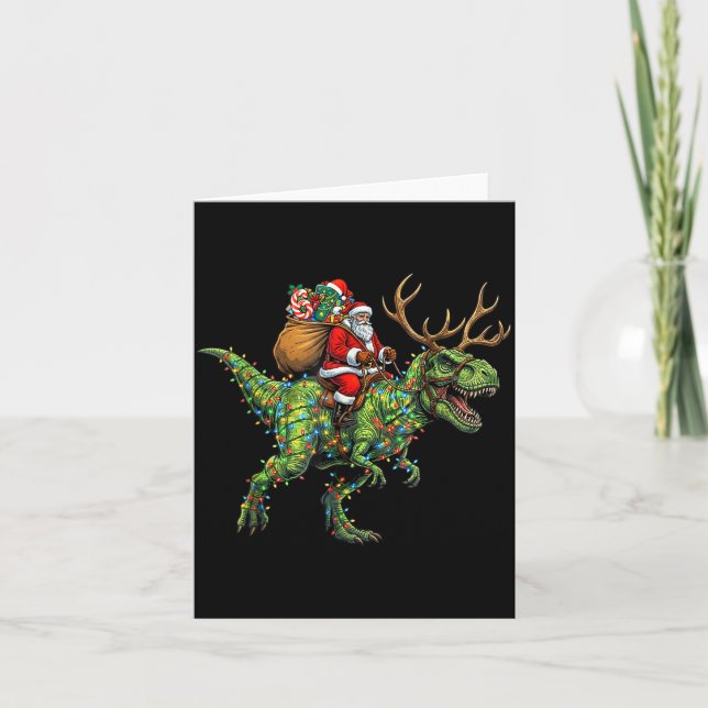 Meme 67 Christmas Santa Riding Dinosaur T Rex Boys Card (Front)