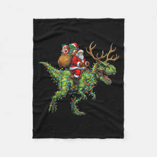 Meme 67 Christmas Santa Riding Dinosaur T Rex Boys Fleece Blanket