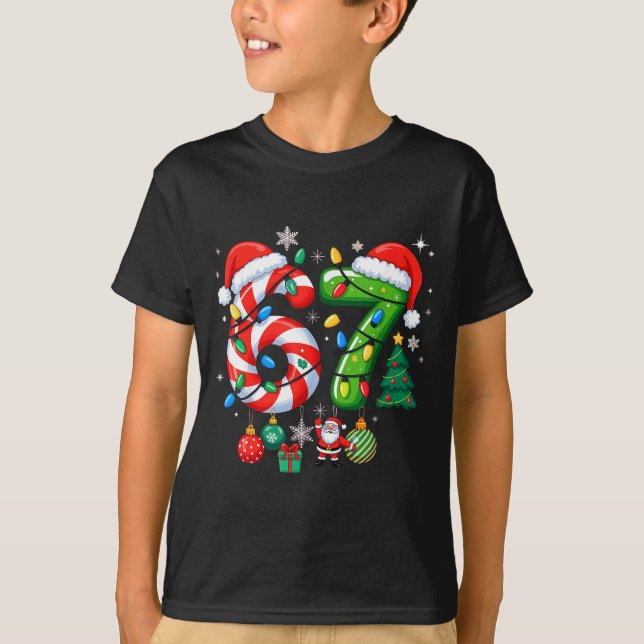 Meme 6 7 Christmas Matching Outfit Six Seven Trend T-Shirt (Front)