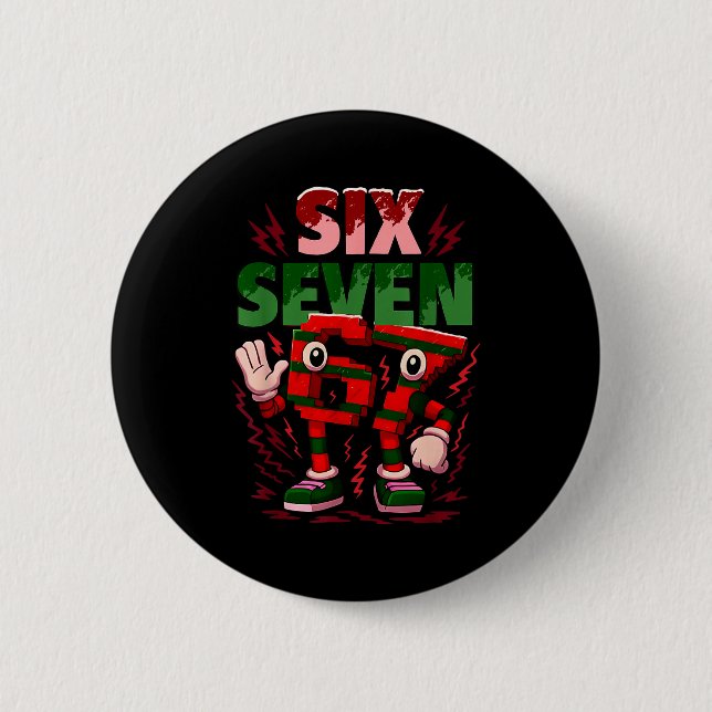 Meme 6 7 Six Seven Italian Brainrot Christmas Red  2 Inch Round Button (Front)