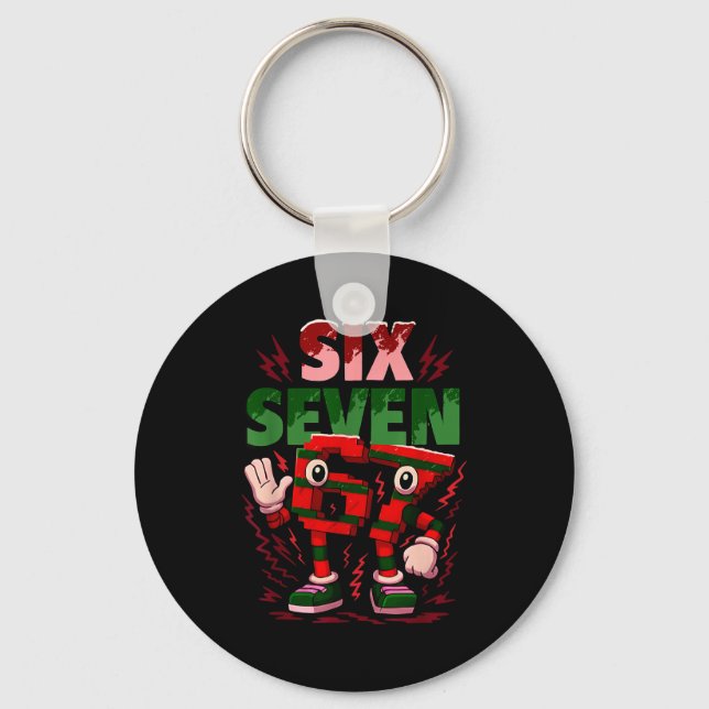Meme 6 7 Six Seven Italian Brainrot Christmas Red  Keychain (Front)