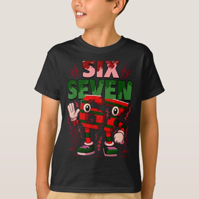 Meme 6 7 Six Seven Italian Brainrot Christmas Red  T-Shirt (Front)