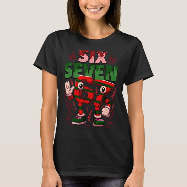 Meme 6 7 Six Seven Italian Brainrot Christmas Red  T-Shirt (Front)
