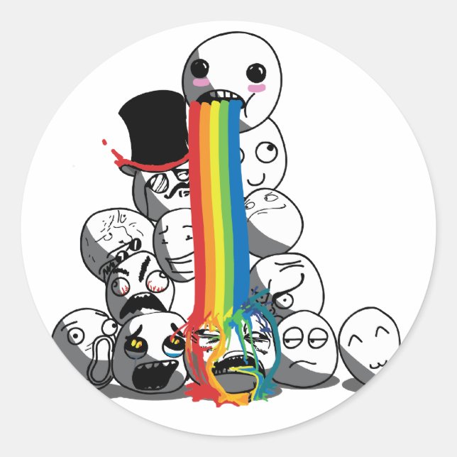 Meme faces rainbow badge classic round sticker (Front)
