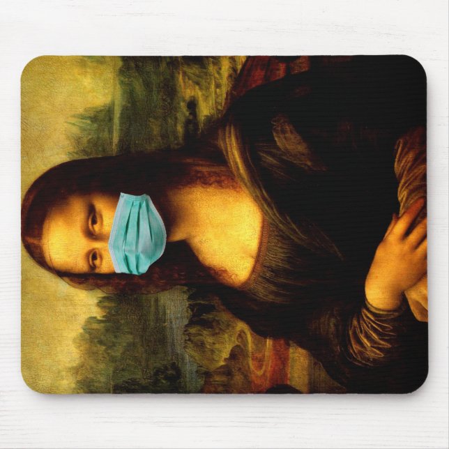 Meme Funny. Mask for face. Mona Lisa in quarantine Mouse Pad (Front)