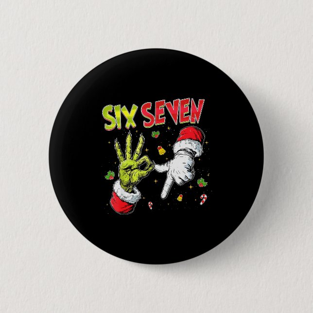 Meme Number 67 Bro Slang Six Seven Christmas Hand  2 Inch Round Button (Front)