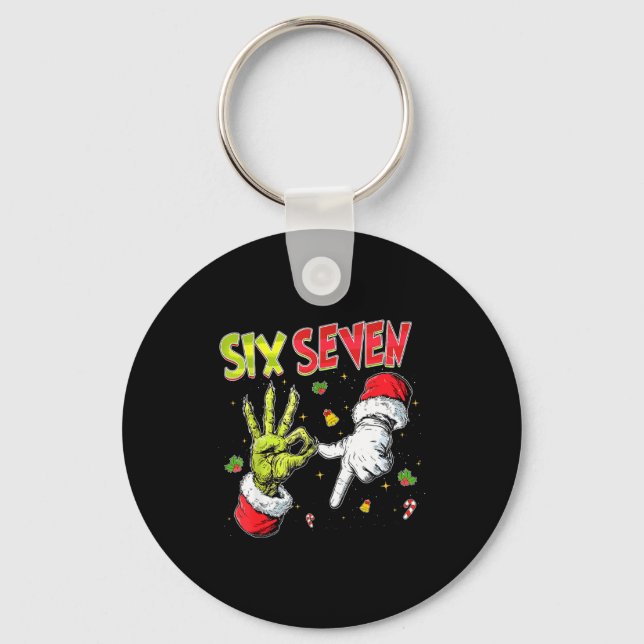 Meme Number 67 Bro Slang Six Seven Christmas Hand  Keychain (Front)