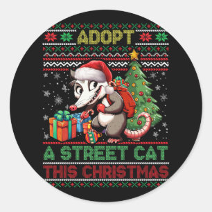 Meme Xmas Adopt A Street Cat Santa Opossum Merry C Classic Round Sticker