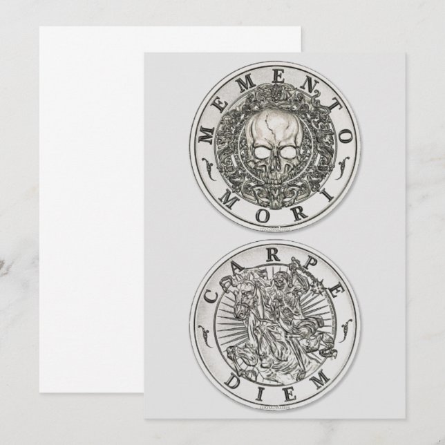 Memento Mori Carpe Diem Silver Round Invitation (Front/Back)