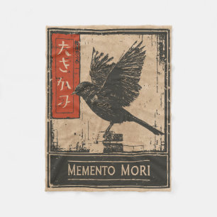 Memento Mori Crow Art Wabi Sabi Stoic Design Fleece Blanket