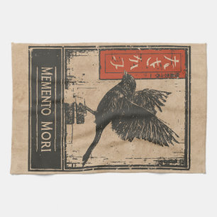 Memento Mori Crow Art   Wabi Sabi Stoic Design Kitchen Towel