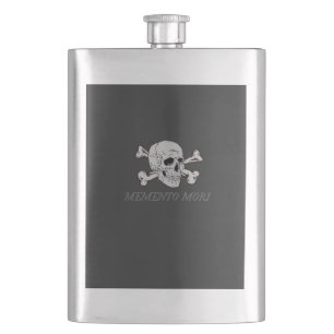 Memento Mori Grey Skull and Crossbones  Hip Flask
