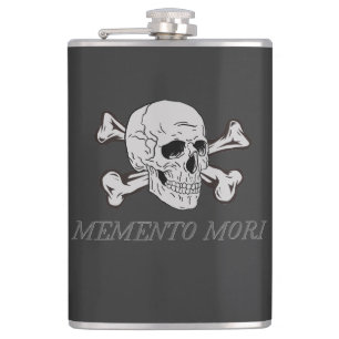Memento Mori Grey Skull and Crossbones Hip Flask