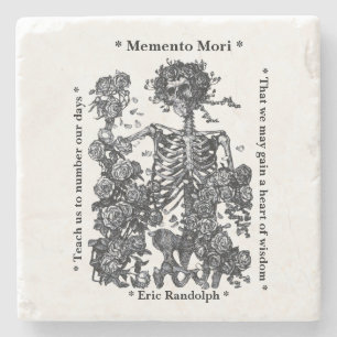 Memento Mori Skeleton Roses Personalized Stone Coaster