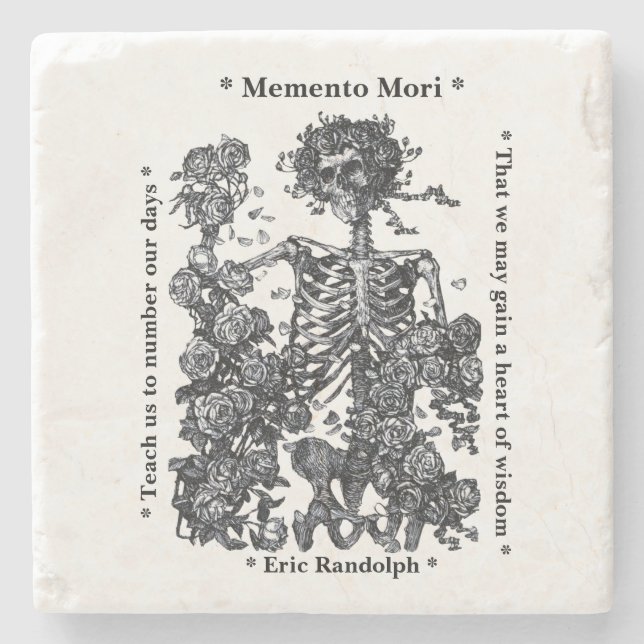 Memento Mori Skeleton Roses Personalized Stone Coaster (Front)
