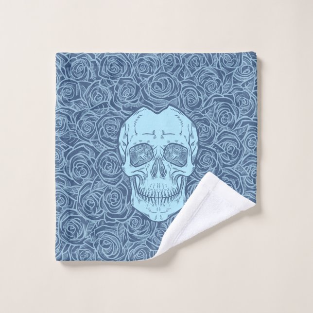 Memento Mori! Skull and Roses, Hand Drawn Bath Towel Set (Wash Cloth)