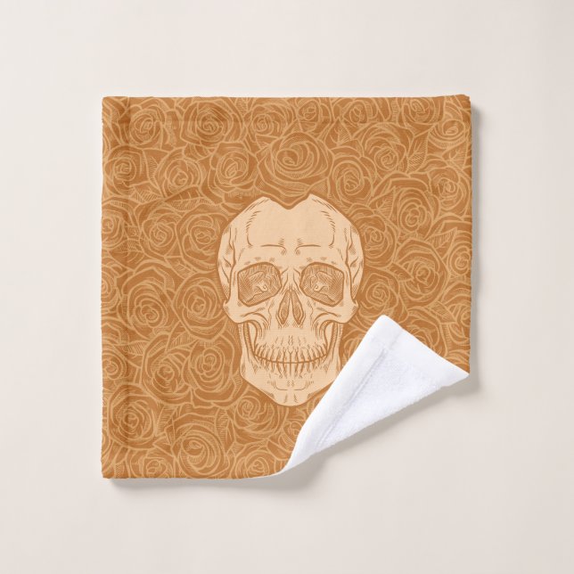 Memento Mori! Skull and Roses, Hand Drawn Bath Towel Set (Wash Cloth)