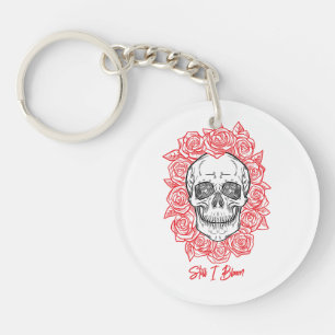 Memento Mori! Skull and Roses, Hand Drawn Keychain
