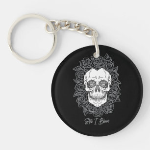 Memento Mori! Skull and Roses, Hand Drawn Keychain