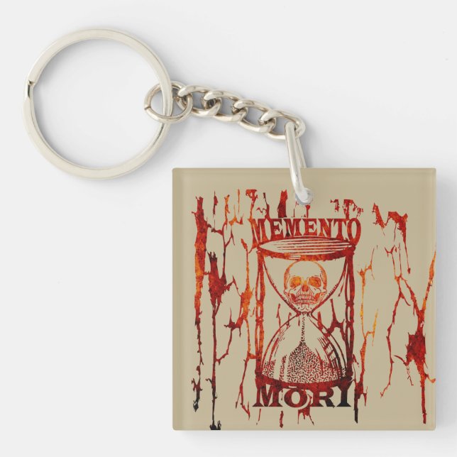 Memento mori skull hourglass keychain (Front)