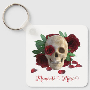 Memento Mori. Skull with red roses Keychain