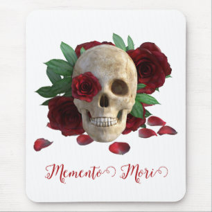 Memento Mori. Skull with red roses Mouse Pad