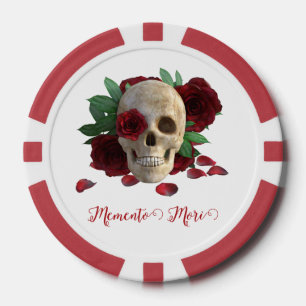 Memento Mori. Skull with red roses Poker Chips