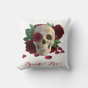 Memento Mori. Skull with red roses Throw Pillow