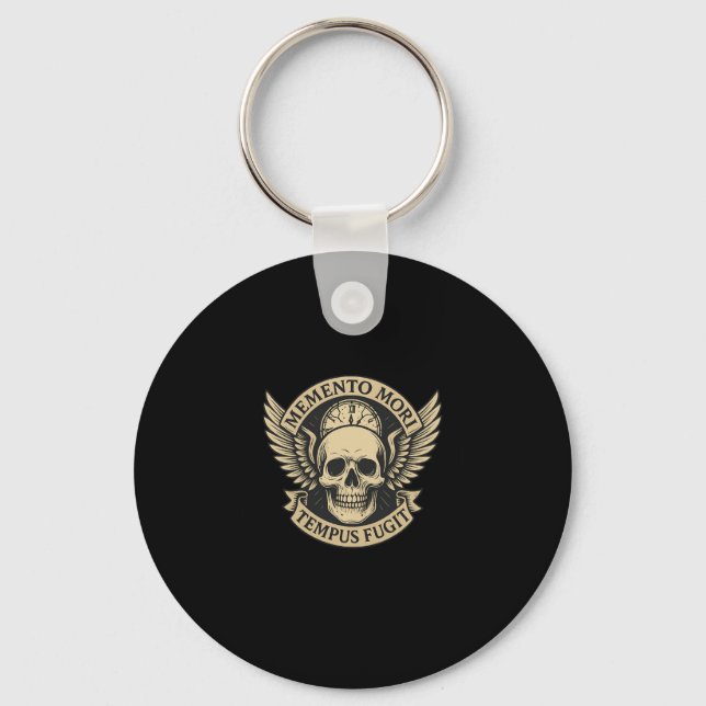 Memento Mori Tempus Fugit Latin Stoic Quote Long S Keychain (Front)