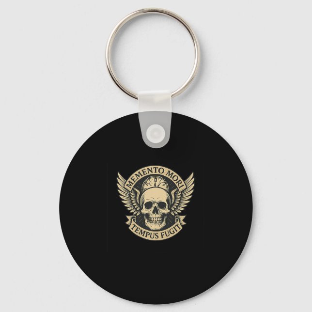 Memento Mori Tempus Fugit Latin Stoic Quote Premiu Keychain (Front)