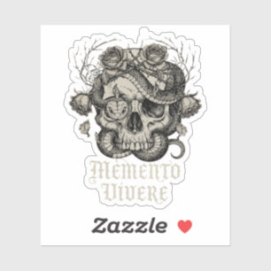 Memento Vivere Gothic Skull with Snake and Roses 