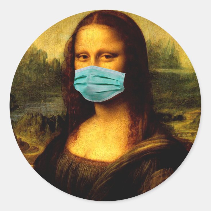 Memes. Funny. Mona Lisa in Quarantine. Classic Round Sticker | Zazzle