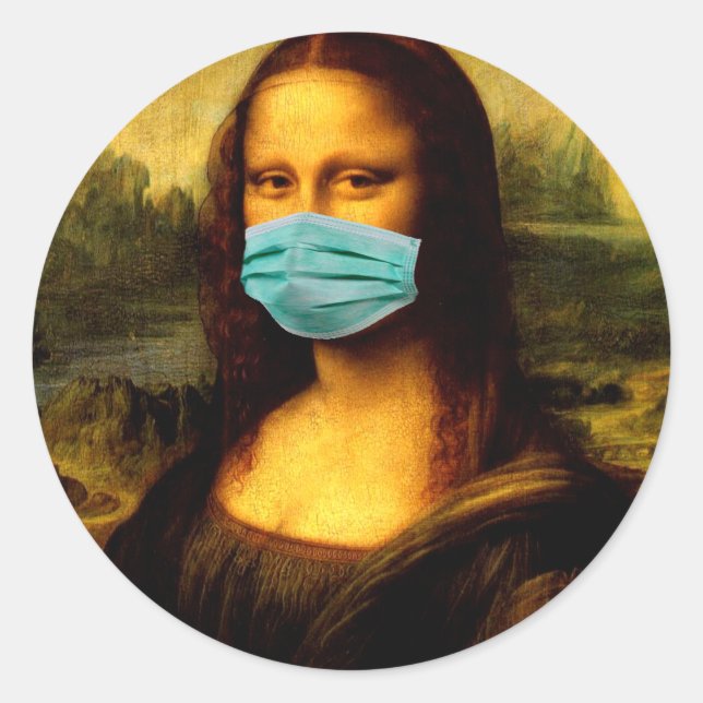 Memes. Funny. Mona Lisa in Quarantine. Classic Round Sticker (Front)