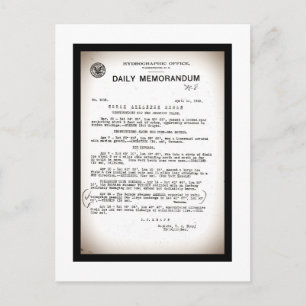 Memo from Hydrographic Office Titanic Disaster Postcard