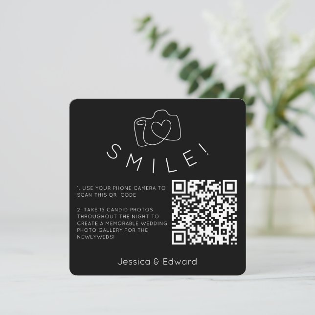Memorable Photos Qr Code Black Chic Modern Wedding (Standing Front)