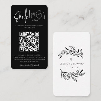 Memorable Photos Qr Code Black Chic Modern Wedding Place Card