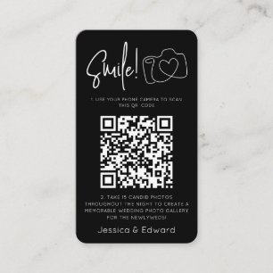 Memorable Photos Qr Code Black Chic Modern Wedding Place Card