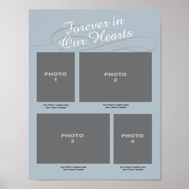 Memorial 4 Photo Page Blue Forever in our Hearts Poster (Front)