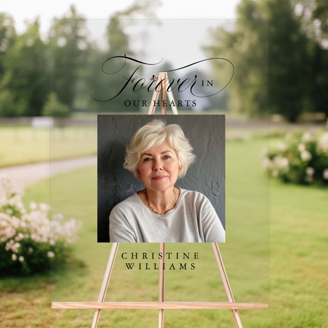 Mémorial "À jamais dans nos cœurs", Nom, Photo ("Forever in our Hearts" In loving, Memory! Modern, elegant, script font, with photo and name.)