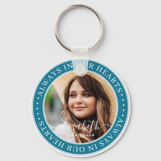 Memorial Always In Our Hearts  Elegant Photo Keychain (Front)
