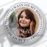 Memorial Always On My Mind Elegant Photo 3 Inch Round Button<br><div class="desc">This simple and classic design is composed of serif typography and add a custom photo. "Always on my mind,  Forever in my Heart"</div>